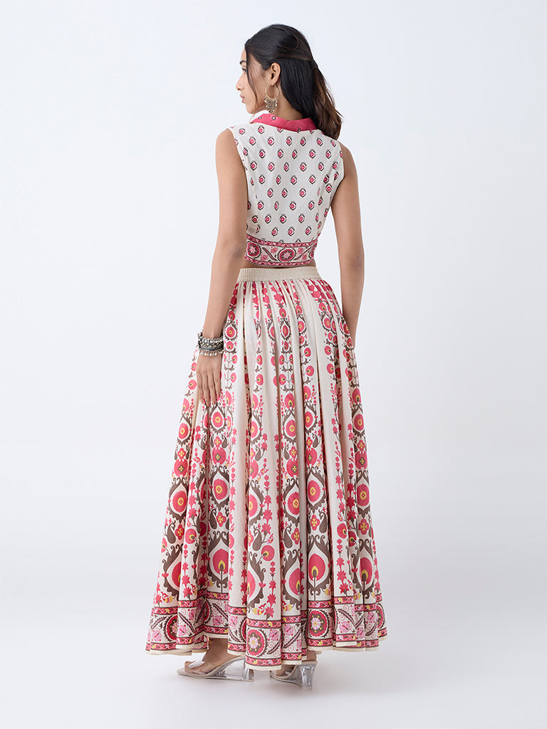 Utsa Pink Printed Cotton Ethnic Top - Image 4