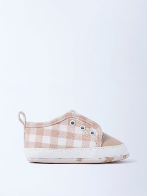 Yellow Beige Gingham Checkered Booties