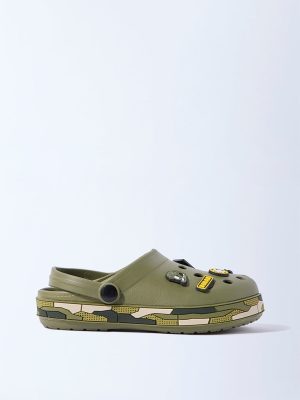 Yellow Olive Applique-Detailed Clogs