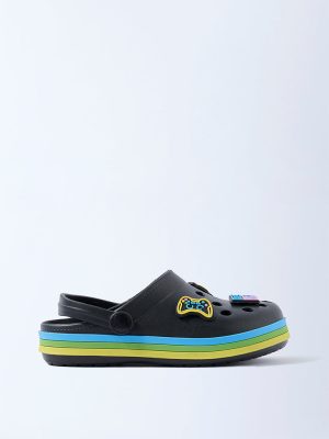 Yellow Black Applique-Detailed Clogs