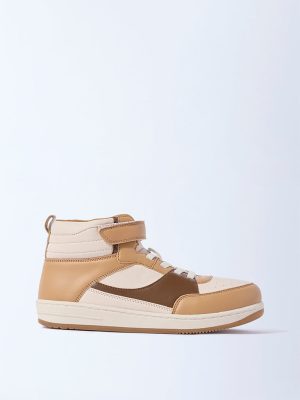 Yellow Beige Perforated High-Top Boots