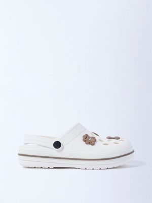 Yellow White Teddy Applique-Detailed Clogs