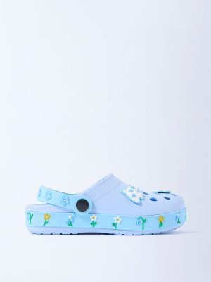 Yellow Blue Floral Applique-Detailed Clogs