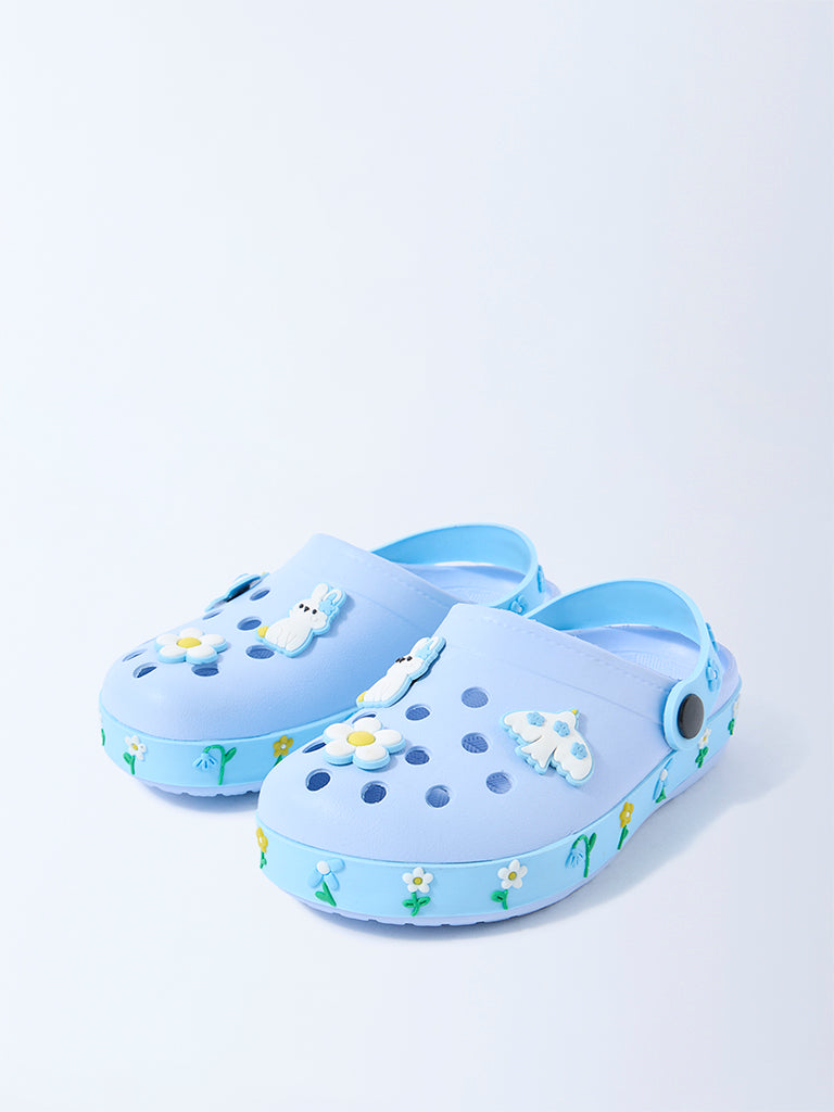 Yellow Blue Floral Applique-Detailed Clogs - Image 2