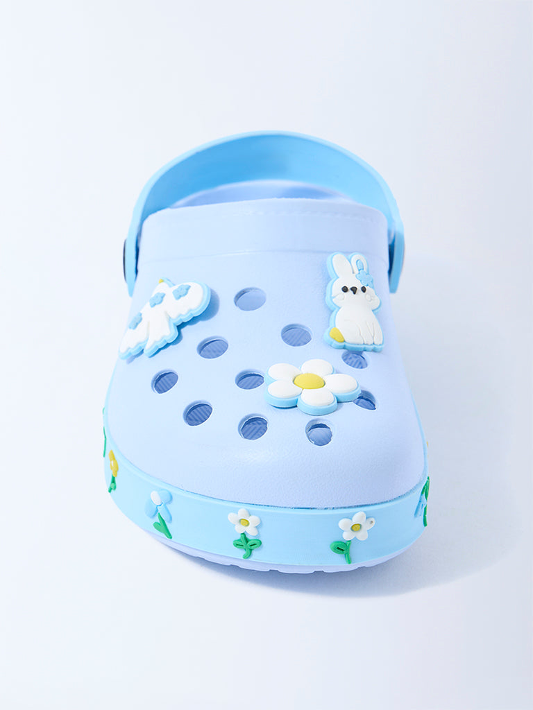 Yellow Blue Floral Applique-Detailed Clogs - Image 3