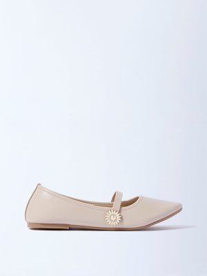 Yellow Ivory Floral Design Mary Jane Shoes