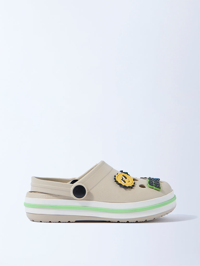 Yellow Beige Applique Detailed Clogs