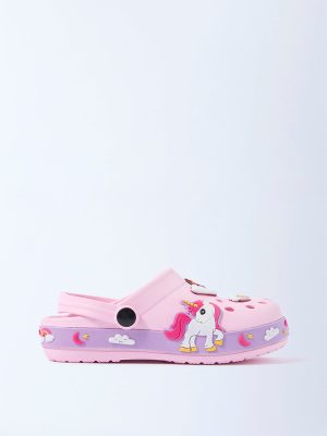 Yellow Pink Applique-Detailed Clogs
