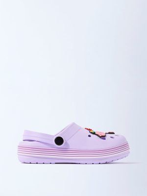 Yellow Lilac Aquatic-Applique-Detailed Clogs