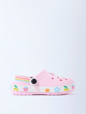 Yellow Pink Bunny Applique-Detailed Clogs