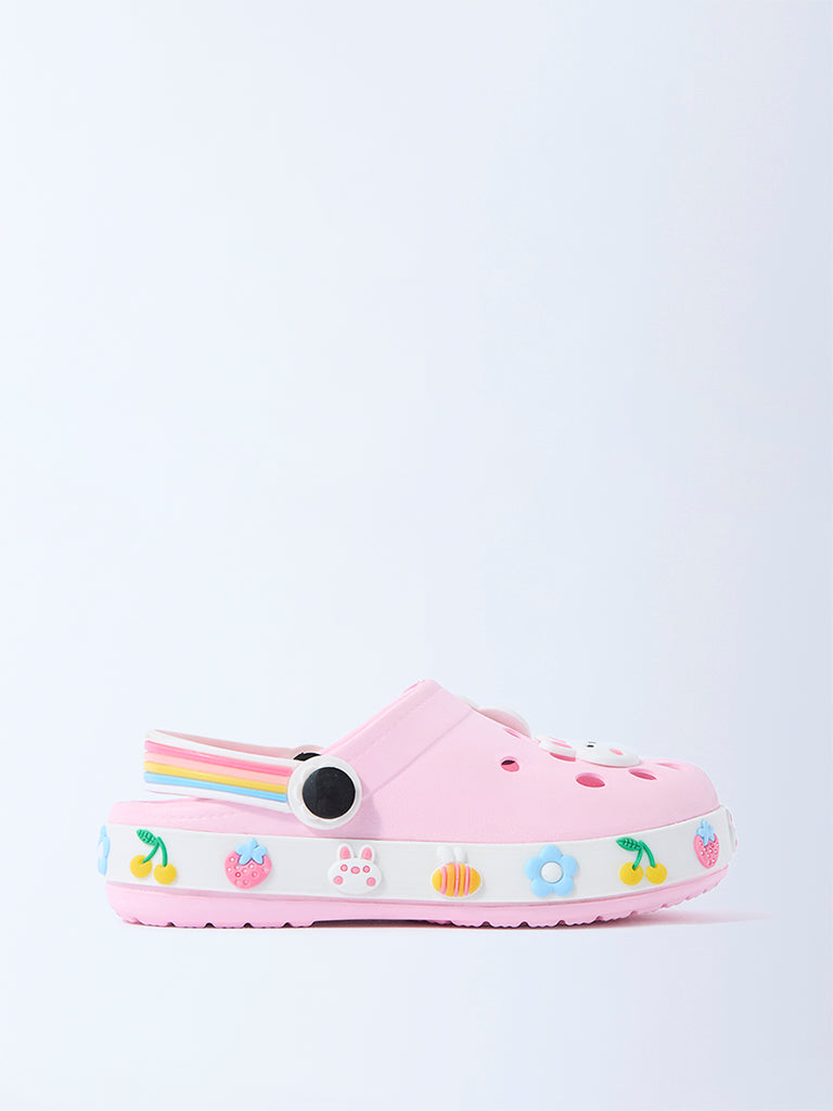 Yellow Pink Bunny Applique-Detailed Clogs