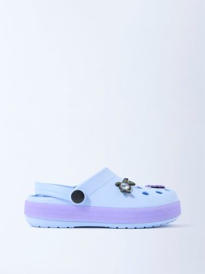 Yellow Light Blue Applique-Detailed Clogs