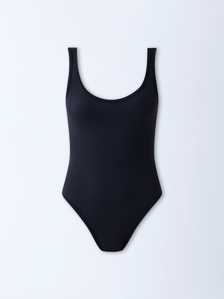 Wunderlove Black Ribbed-Textured Seam-Free Bodysuit - Image 5