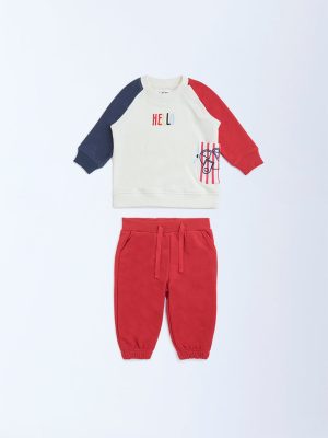 HOP Baby Multicolour Colour-Blocked Cotton-Blend Sweatshirt and Pants Set