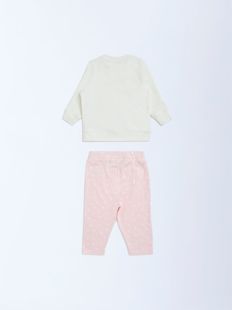 HOP Baby Off-White Bunny Design Cotton-Blend Sweatshirt and Pants Set - Image 3