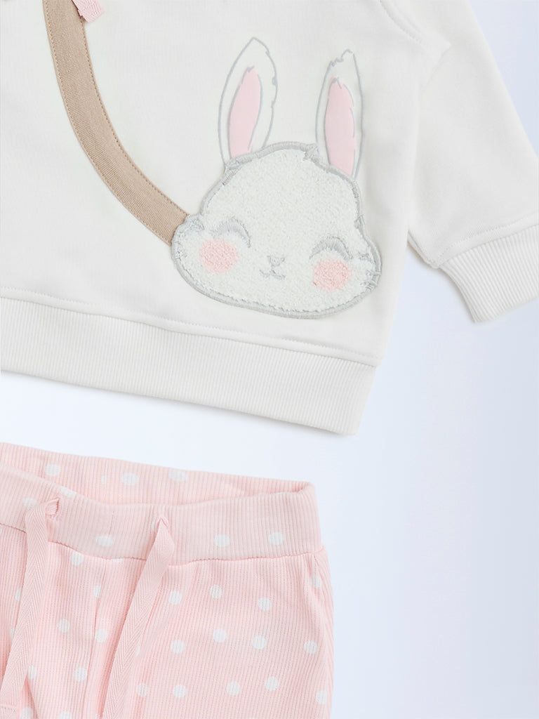 HOP Baby Off-White Bunny Design Cotton-Blend Sweatshirt and Pants Set - Image 4