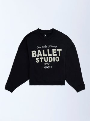Y&F Kids Black Text-Printed Cotton Sweatshirt