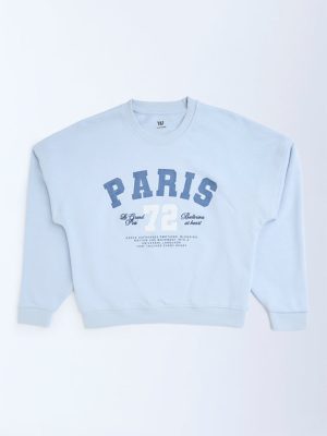 Y&F Kids Light Blue Text Design Cotton-Blend Sweatshirt