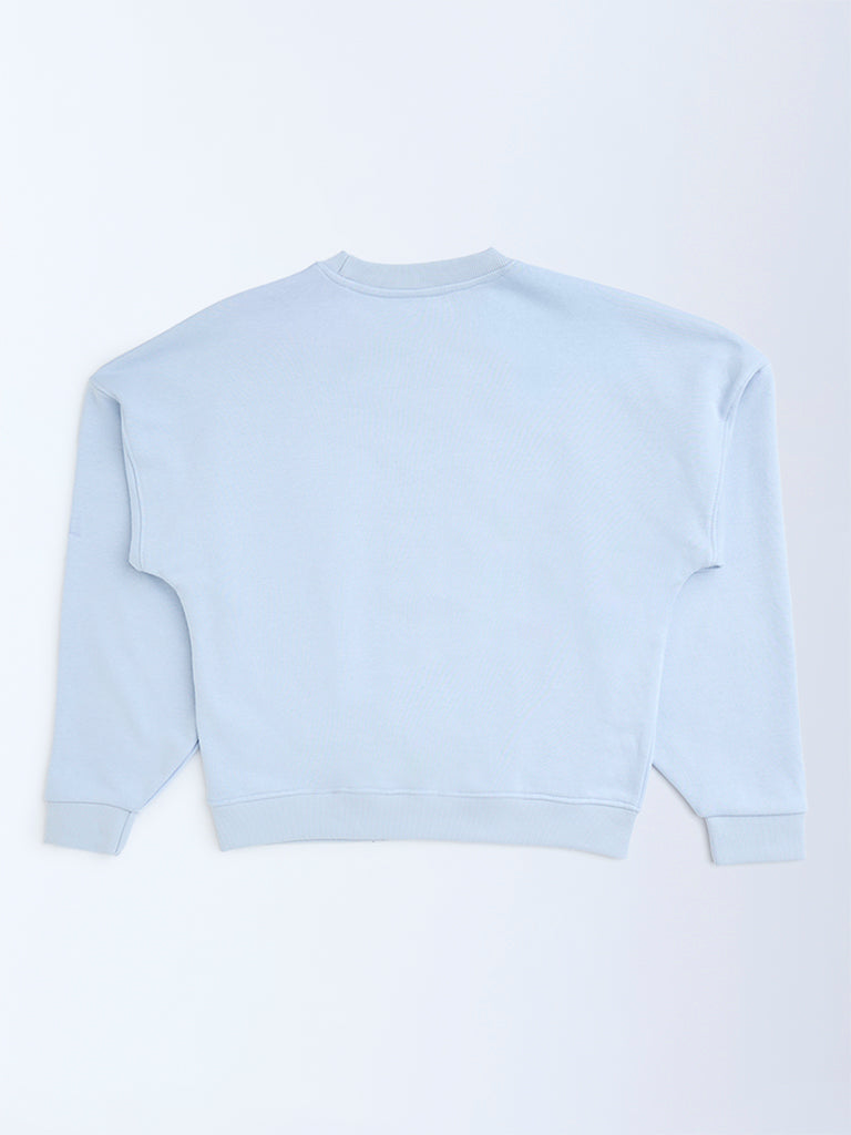 Y&F Kids Light Blue Text Design Cotton-Blend Sweatshirt - Image 2