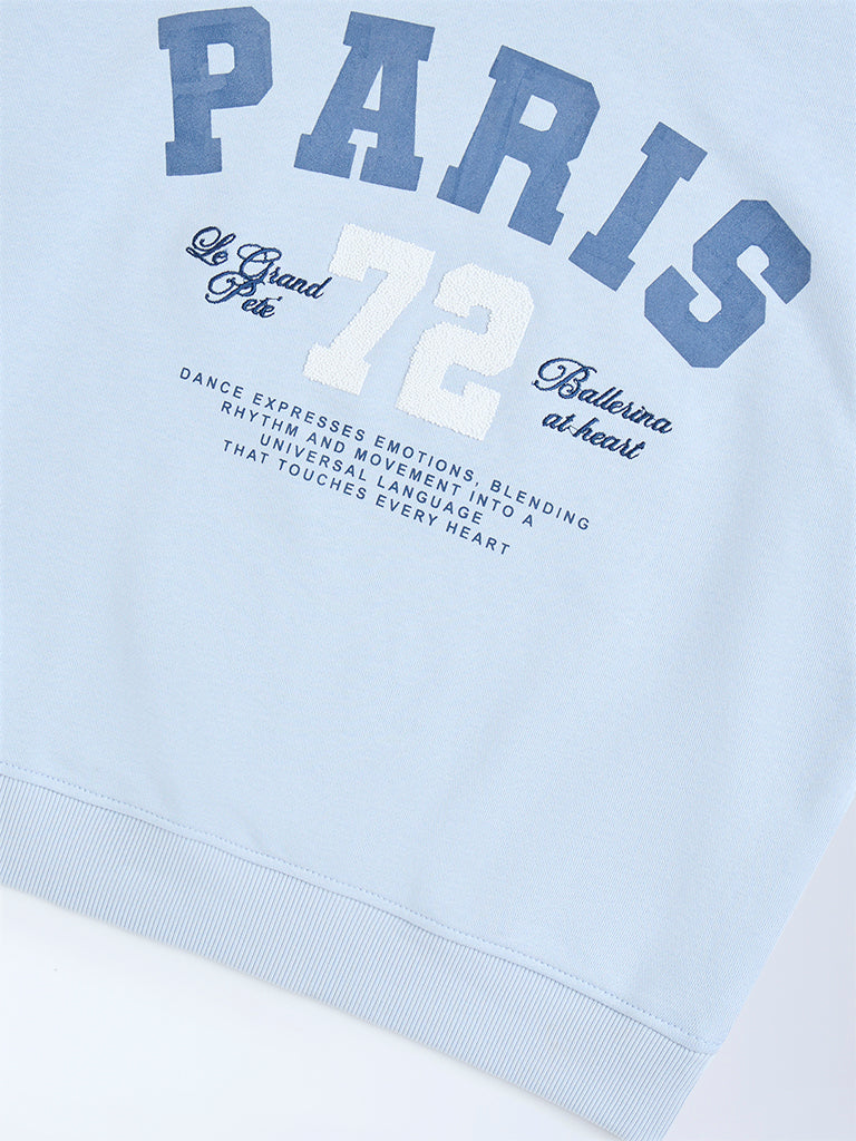 Y&F Kids Light Blue Text Design Cotton-Blend Sweatshirt - Image 3