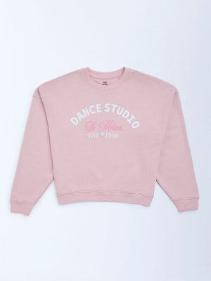 Y&F Kids Pink Text-Printed Cotton-Blend Sweatshirt