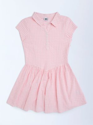 Y&F Kids Pink Checkered Cotton Dress