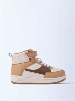 Yellow Beige Perforated High-Top Boots