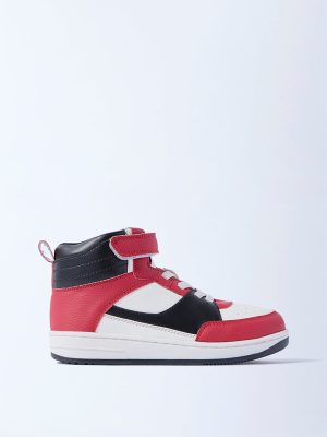 Yellow Red Perforated High-Top Boots