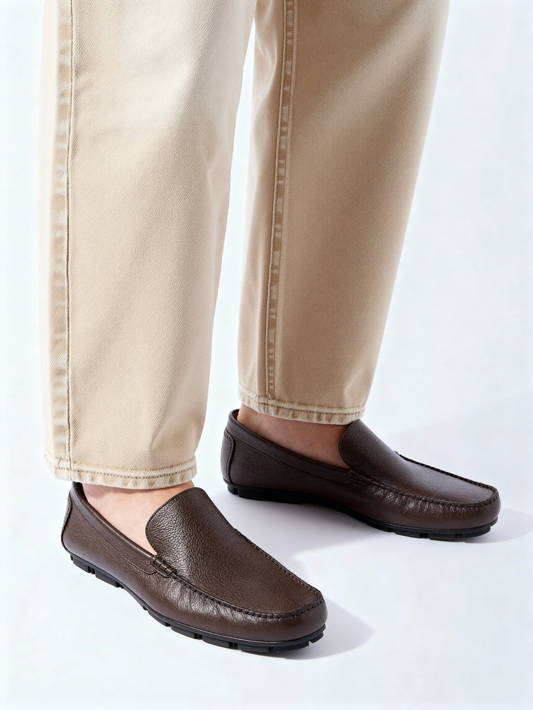 SOLEPLAY Brown Textured Leather Loafers - Image 2