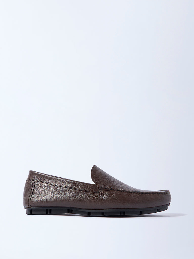 SOLEPLAY Brown Textured Leather Loafers