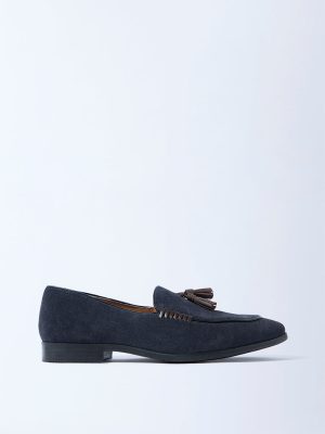 SOLEPLAY Navy Tassel Detailed Suede Leather Loafers