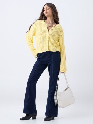 LOV Yellow Knit-Textured Cardigan