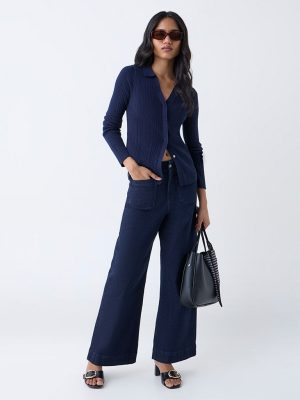 LOV Dark Blue Wide-Leg High-Rise Jeans