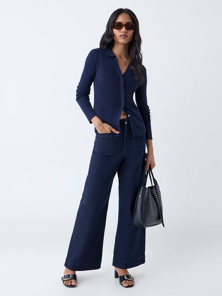 LOV Dark Blue Wide-Leg High-Rise Jeans