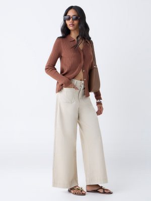 LOV Beige Wide-Leg High-Rise Jeans