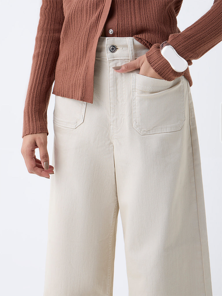 LOV Beige Wide-Leg High-Rise Jeans - Image 3