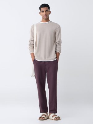 ETA Dark Purple Solid Relaxed Fit Mid-Rise Cotton Chinos