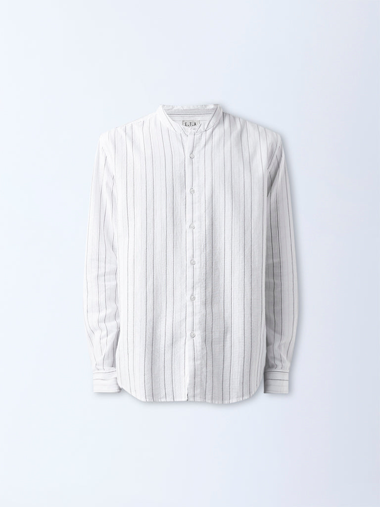 ETA White Striped Relaxed-Fit Cotton Shirt - Image 6