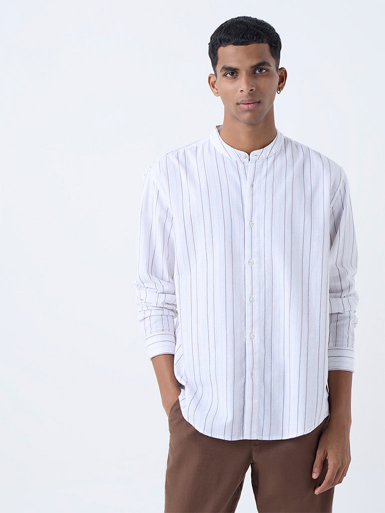 ETA White Striped Relaxed-Fit Cotton Shirt - Image 3