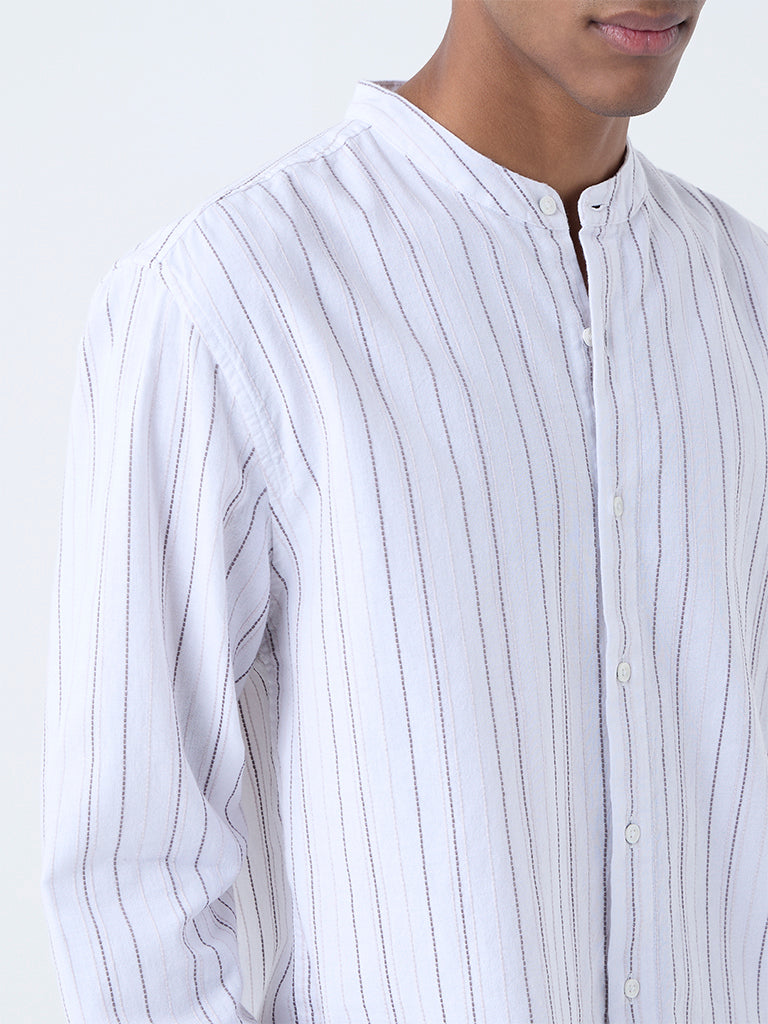 ETA White Striped Relaxed-Fit Cotton Shirt - Image 4