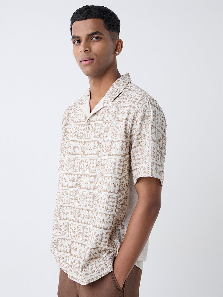 ETA Beige Embroidered Relaxed-Fit Cotton Shirt - Image 2