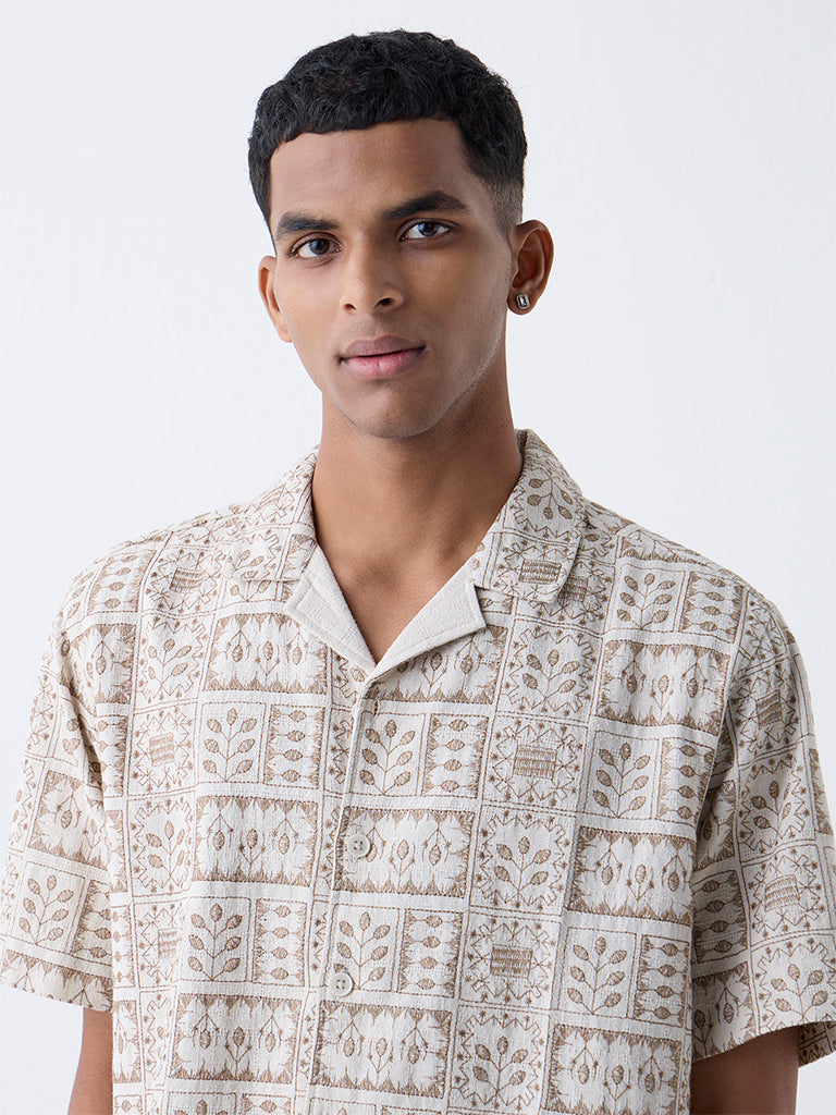 ETA Beige Embroidered Relaxed-Fit Cotton Shirt - Image 3