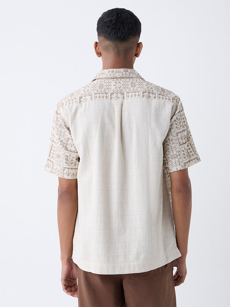 ETA Beige Embroidered Relaxed-Fit Cotton Shirt - Image 4