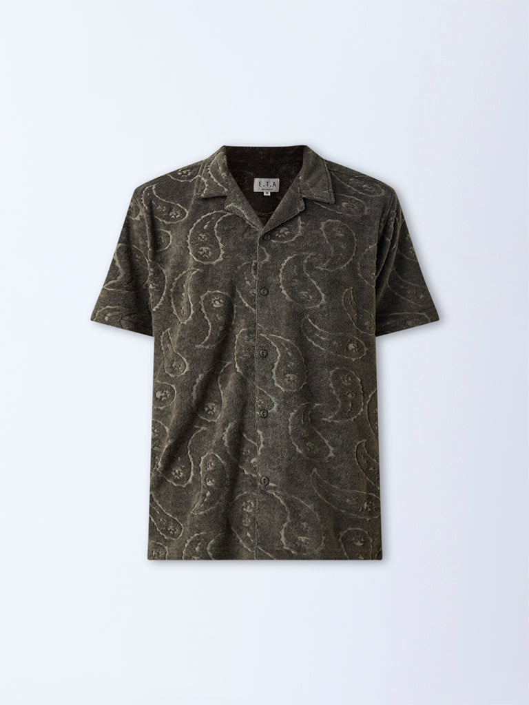 ETA Olive Paisley Relaxed-Fit Cotton-Blend Shirt - Image 5