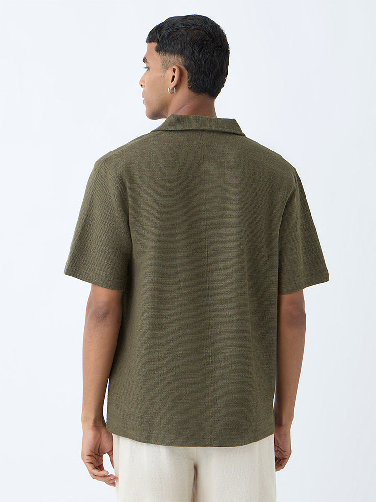 ETA Olive Textured Relaxed-Fit Cotton-Blend T-Shirt - Image 4