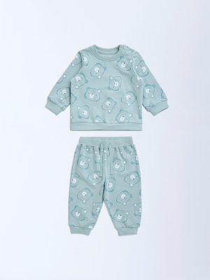 HOP Baby Sage Animal Design Cotton T-Shirt and Joggers Set