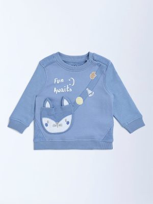 HOP Baby Blue Animal Design Cotton-Blend Sweatshirt