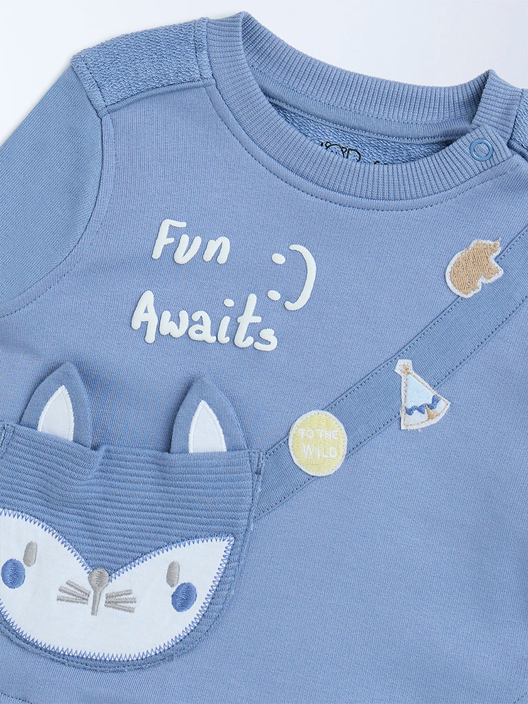 HOP Baby Blue Animal Design Cotton-Blend Sweatshirt - Image 3
