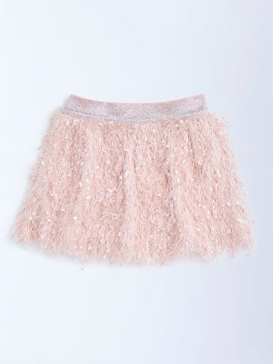 HOP Kids Dusty Pink Faux-Fur High-Rise Skirt