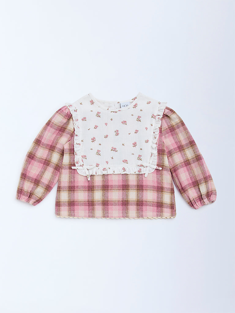 HOP Kids Pink Checkered Cotton Top - Image 3